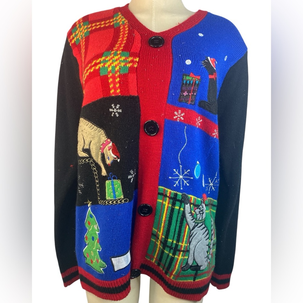 Jolly Sweaters Festive Cat Pattern Christmas Swea… - image 1